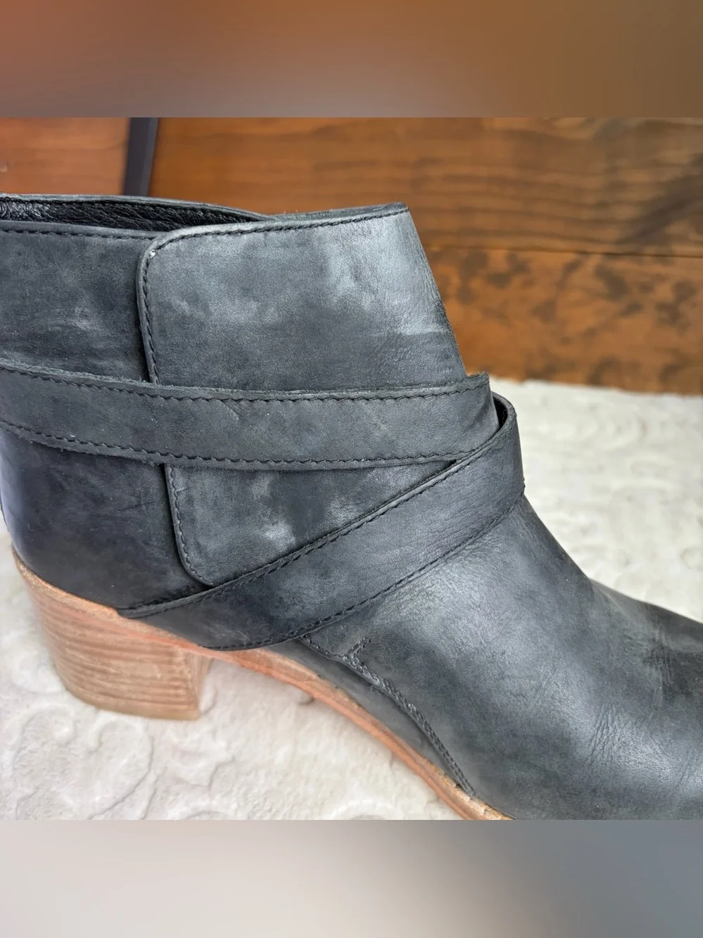 Free People Back Loop Ankle Buckle Boot EU 40 US 10 Washed Black Western